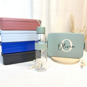 Mepal Lunchbox Trinkflasche personalisiert, Brotdose Erwachsene mit Fächern Einsatz, Bento Box & Flasche Set mit Name Buchstabe Initiale