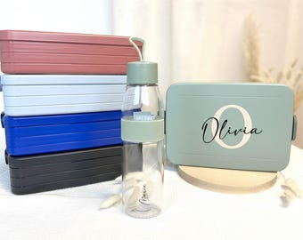 Lunchbox e bottiglia d'acqua personalizzati Mepal, lunchbox per adulti con scomparti, set di bento box e bottiglia con nome, lettera o iniziale