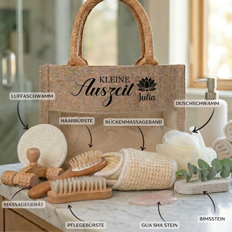 Personalized wellness gift set, wellness box in a jute bag including contents, gift voucher packaging, wellness bag for girlfriend/sister image 9