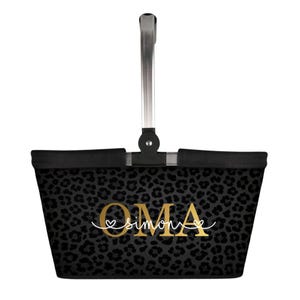 Personalized shopping basket for Grandma, personalized gift basket with name, shopping bag for her, birthday gift for Grandma from grandchildren Schwarz Leopard