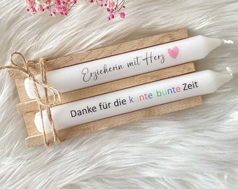 Kerze mit Spruch - Erzieherin mit Herz - Geschenk Kerze Danke - Abschluss Kita Kindergarten