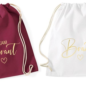 JGA gym bag team bride to pull - fabric bag cotton with cord - jute bag for bachelorette party pull-down bag bride heart