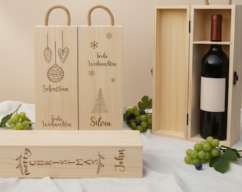 Weinbox personalisiert Weihnachten, Geschenkbox Weinflasche mit Name Gravur, Geschenkkiste Holzbox Weingeschenk, Flaschenbox Mitbringsel