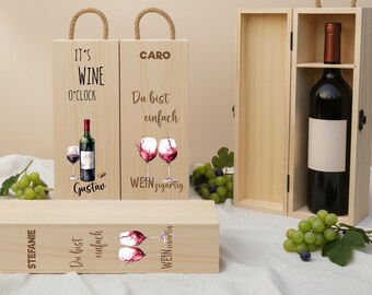 Weinbox personalisiert mit Spruch, Geschenkbox Weinflasche mit Name, Geschenkkiste Flaschenbox graviert, Weingeschenk Weinkiste Geburtstag