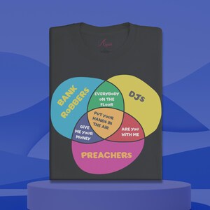 Lustiges Venn Diagramm T-Shirt: Bankräuber, DJs, Prediger