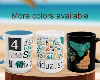 Enneagram Type 4 Coffee Mug, Funny Definitions, 11oz 15oz Sizes, Gift for Individualist, Personality Type Four, Word Cloud Design
