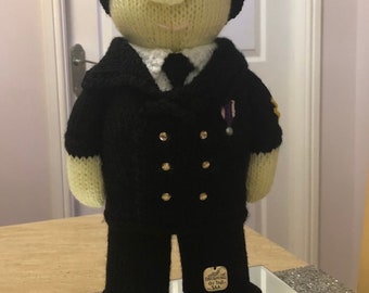 Royal Navy Officer Sailor hand knitted 30cm personalised (not a toy due to small charms) please let me know if Lieutenant, CPO or Seamanship