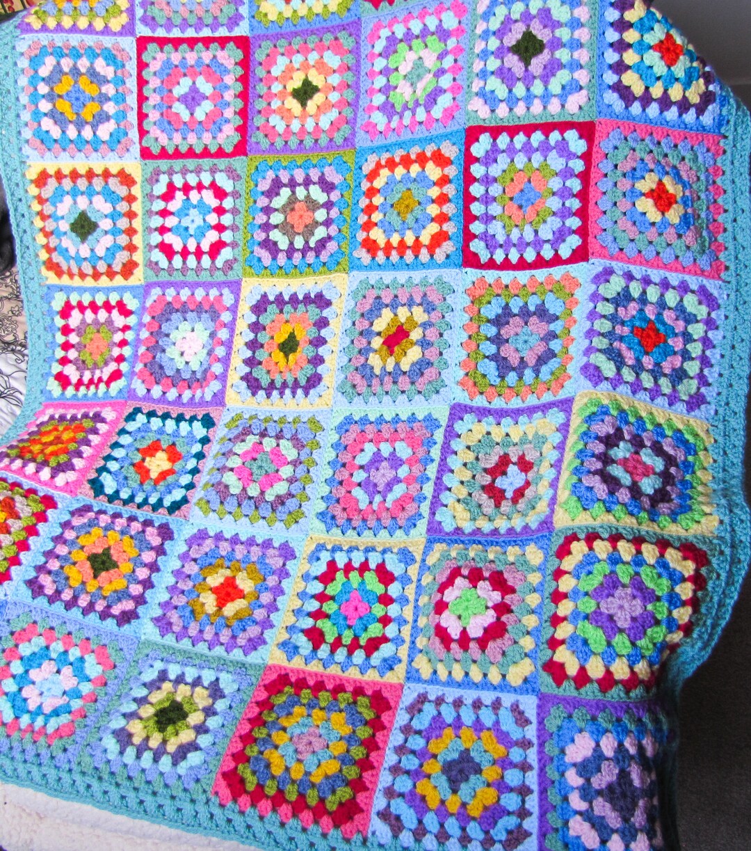 Crochet Blanket, Colourful Granny Square Lap Blanket, Handmade Crochet