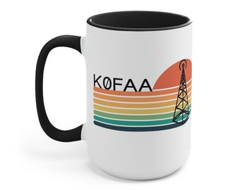 Taza de café de dos tonos de radioaficionado con signo de llamada personalizado, 15 oz, taza de radioaficionado, taza de operador de radioaficionado, regalos de radioaficionado, regalo de radioaficionado