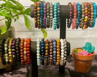 Natural Crystal Bracelets, Round 8mm Beads, Handmade Stretchy Bracelets