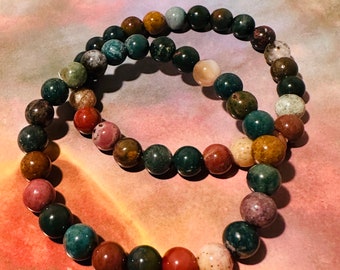 High Quality Ocean Jasper Crystal Bracelet, 7mm Round Beads, Elastic Bracelet