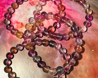 Natural Rainbow Fluorite Bracelet, 7mm, High Quality Beads