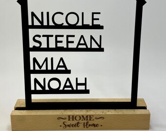 House with name, made of wood, personalized decoration, wall, gift, housewarming gift, door sign, family, topping out ceremony, Mother's Day, moving, wedding