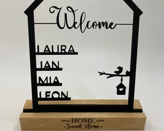 House with name, made of wood, personalized decoration, wall, gift, housewarming gift, door sign, family, topping out ceremony, Mother's Day, moving, wedding