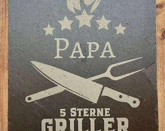 Slate plate with engraving ''Papa 5 Stars'', Personalized, Dad, Father's Day, Kitchen, Grill, Nameplate, Doorplate, Birthday Gift,