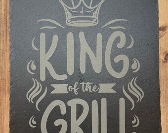 Slate plate with engraving ''King of the Grill'', Personalized, Dad, Father's Day, Kitchen, Grill, Nameplate, Doorplate, Birthday gift,