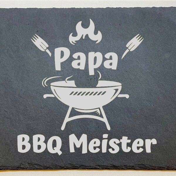 Slate plate with engraving grey ''Papa BBQ'', personalized, dad, Father's Day, kitchen, grill, name plate, gift, birthday present,
