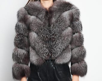Real Fox Fur Winter Coat, Women's Bell Sleeve Jacket