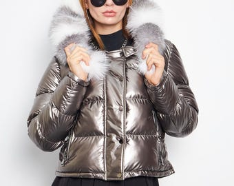 Waterproof Puffer Coat with Genuine Fox Fur Hood – Winter Fashion
