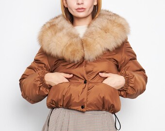 Waterproof Fabric Coat with Genuine Fox Fur Hood - Winter Fashion