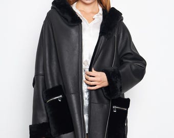 Cappotto in vera pelliccia di pecora, capospalla invernale, fatto a mano in Turchia