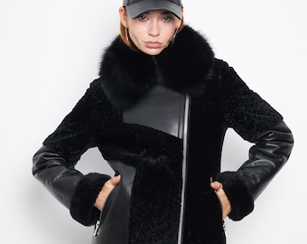 Cappotto in vera pelliccia di agnello, capospalla invernale