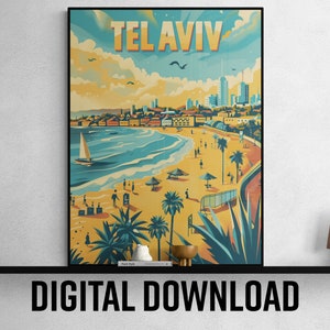 Afdrukbare reisposter Tel Aviv, artistiek minimalistische muurkunst, woondecoratie, uniek cadeau voor reizigers