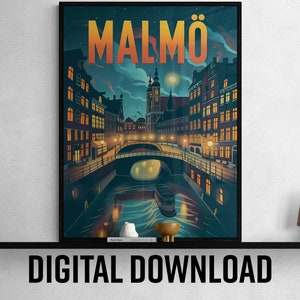 Cartel de viaje digital de Malmo, cautivador arte sueco, recuerdo perfecto o regalo de viaje