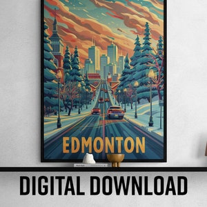 Pôster de viagem para impressão de Edmonton, arte de parede artística de Edmonton, ideal para decoração de casa ou presente de viajante
