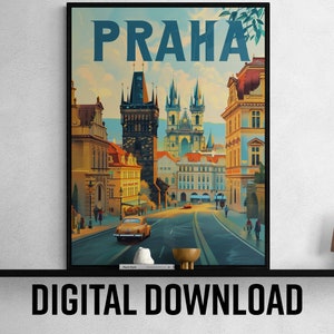 Prague Printable Travel Poster, Vintage Black and White Cityscape, Perfect for Home Decor or Gift