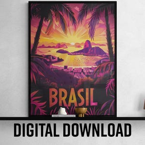 Brasilien druckbare Reise Poster, lebendige Wandkunst für Home Dekor, digitaler Download, einzigartiges Reisegeschenk