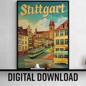 Stuttgart Travel Poster Print, Retro-Style Decor, Perfect for Home or Office, Great Travel Gift