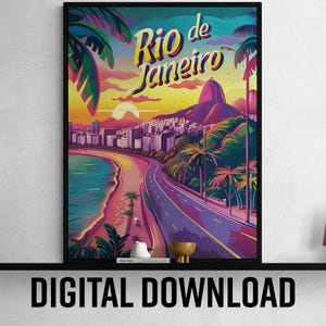 Póster de viaje vintage imprimible de Río de Janeiro, decoración de pared para sala de estar, regalo único de Brasil