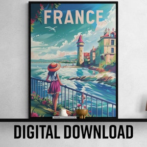 Affiche de voyage imprimable en France, décoration d'art murale élégante, cadeau pour les amateurs de voyage