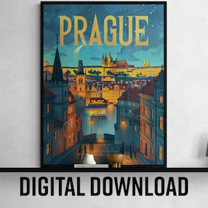 Stampa artistica di viaggio di Praga, decorazioni per la casa con paesaggio urbano storico, regalo unico per i viaggiatori