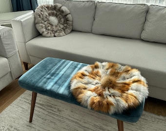 Round Seat Pad, Genuine Fur Seat Pad, Chair Cushion, Fur Car Seat Pad, Cat Dog Cushion, Soft Fur Seat Pad, Anti-Slip Base Chair Cushion