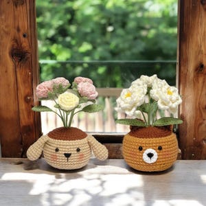 Bundle 2in1 Flower Animal Pots Crochet PDF Pattern, Crochet Animal Pot Amigurumi PDF Pattern, Flower Crochet Pattern, Flower Pot Cute