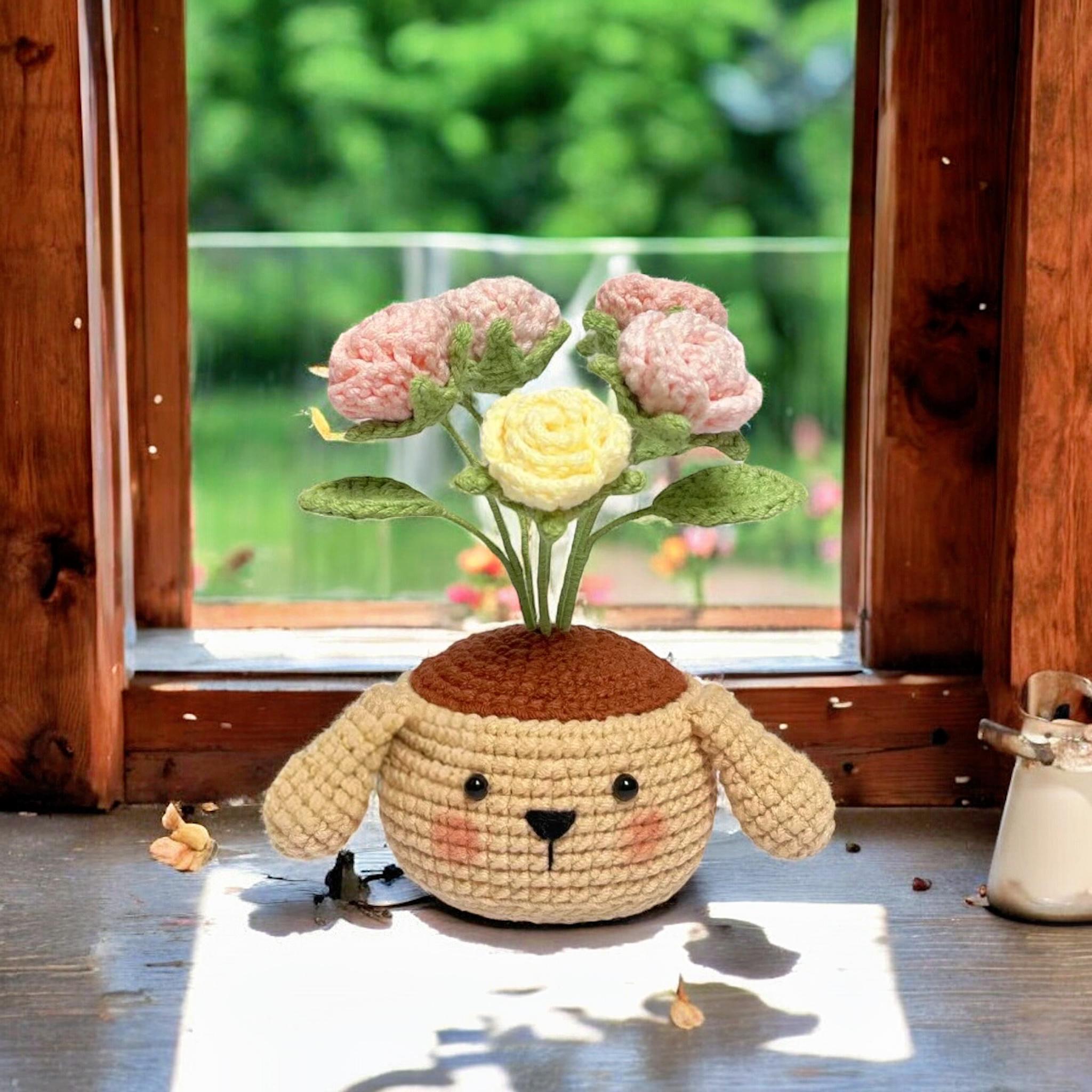 Bloem dierenpotten gehaakt pdf-patroon, gehaakte dierenpot amigurumi pdf-patroon, bloem haakpatroon, bloempot schattig, gehaakt leuk cadeau