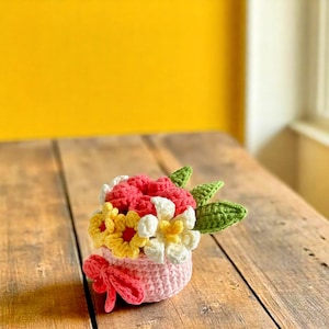 2 in 1 Bundle Crochet Flower Bouquet Pot Pattern, Crochet Rose Pattern, Rose Flower Amigurumi Pattern, Plant Crochet Pattern, Easy Pattern