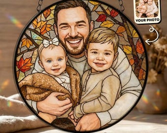 Custom Family Photo Stained Glass Suncatcher, Custom Stained Glass Photo Suncatcher, Family Photo Gift, Holiday Keepsake, Custom Photo Gift