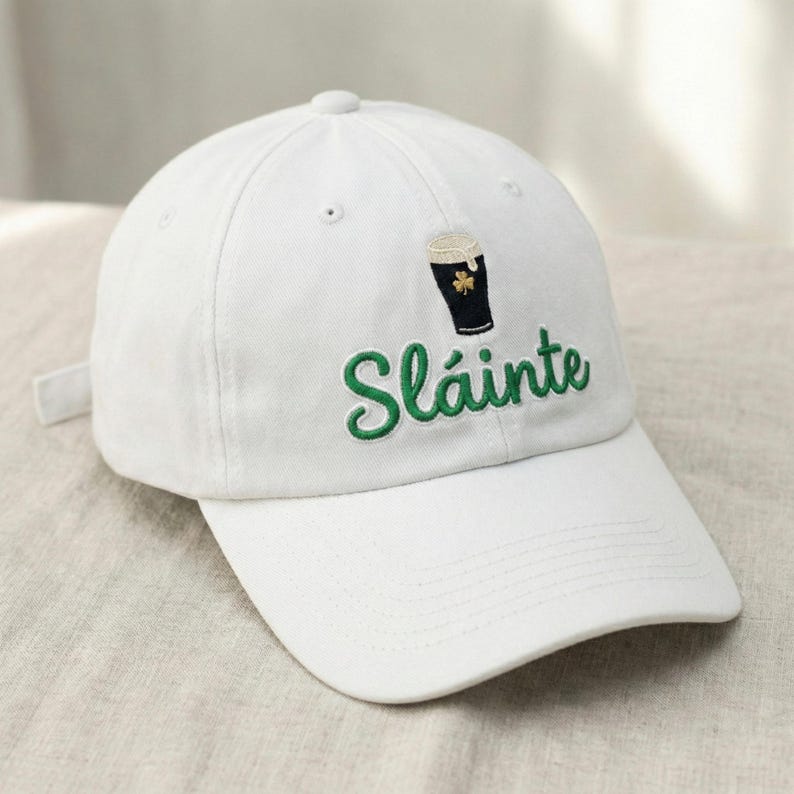 Embroidered Sláinte Guinness Washed Baseball Cap: Irish St. Patrick's Day Dad Hat, St. Patrick's Day Gift Hat, Irish Beer Lover Hat