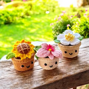 Flower Pot Bundle 4 in1 Crochet Pattern, Sunflower, Orchid, Camellia and Lily Flower Crochet Pattern, Amigurumi Plant Pot PDF Pattern