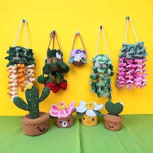 Zestaw 8w1 Plant Car Hanging And Cactus Plant Pot Wzór szydełkowy, Kwiatowy Wiszący Kosz Szydełkowy, Prezent Miłośnika Roślin, Wzór Kwiatowy