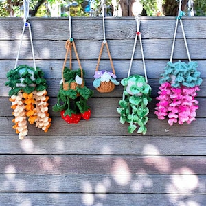 Bundle 4in1 Plant Car Hanging Crochet Pattern, Flower Hanging Basket Crochet, Crochet Car Plant Hanging, Plant Lover Gift, Floral Pattern