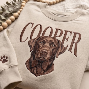 Embroidered Custom Dog Photo Sweatshirt, Custom Pet Portrait And Name Shirt, Dog Face with Name Shirt, Pet Photo Tee, Dog Lover Gift