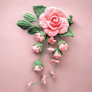 かぎ針編みのバラの花のパターン、かぎ針編みの花のパターン、バラの花のあみぐるみのパターン、かぎ針編みの花の花束のパターン、植物のかぎ針編みのパターン