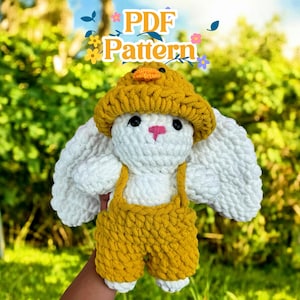 Crochet Pattern Bunny Rabbit With Duck Hat, Amigurumi Easter Plush Bunny Tutorial, Crochet Bunny Pattern, Crochet Bunny Snuggler Pattern