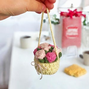 Flower Car Hanging Pattern, Rose Crochet Pattern, Hanging basket crochet, Crochet Car Plant Hanging, Plant Lover Gift, Cute Crochet Flower