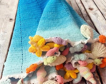 Aquarium Baby Blanket Crochet Pattern, Ocean Animals Afghan Crochet Pattern, Sea Creatures Amigurumi, Fish, Starfish, Shell Pattern