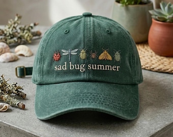 Boné bordado Sad Bug Summer, boné engraçado com tema da natureza, boné de beisebol com estampa botânica, presente fofo para amantes de insetos